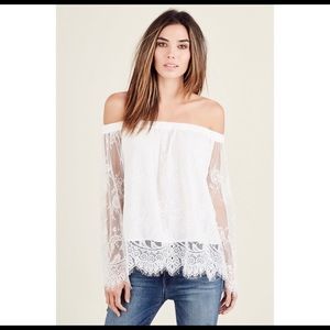 True Religion White Lace Off Shoulder Top